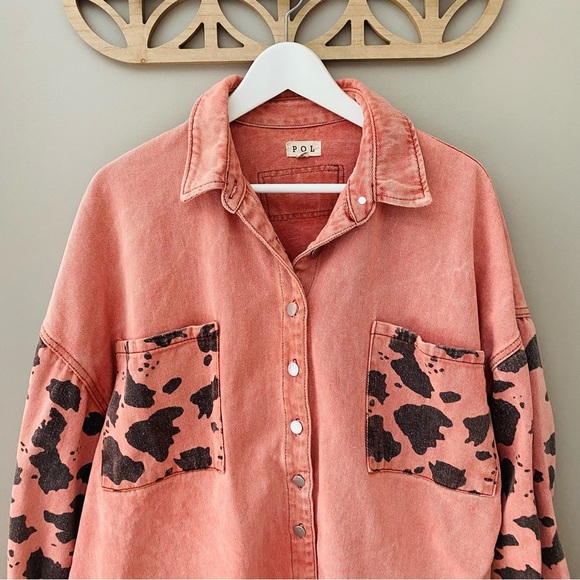 POL Cow Print Button Up Jacket Red/Black Sz Medium - Picture 2 of 8